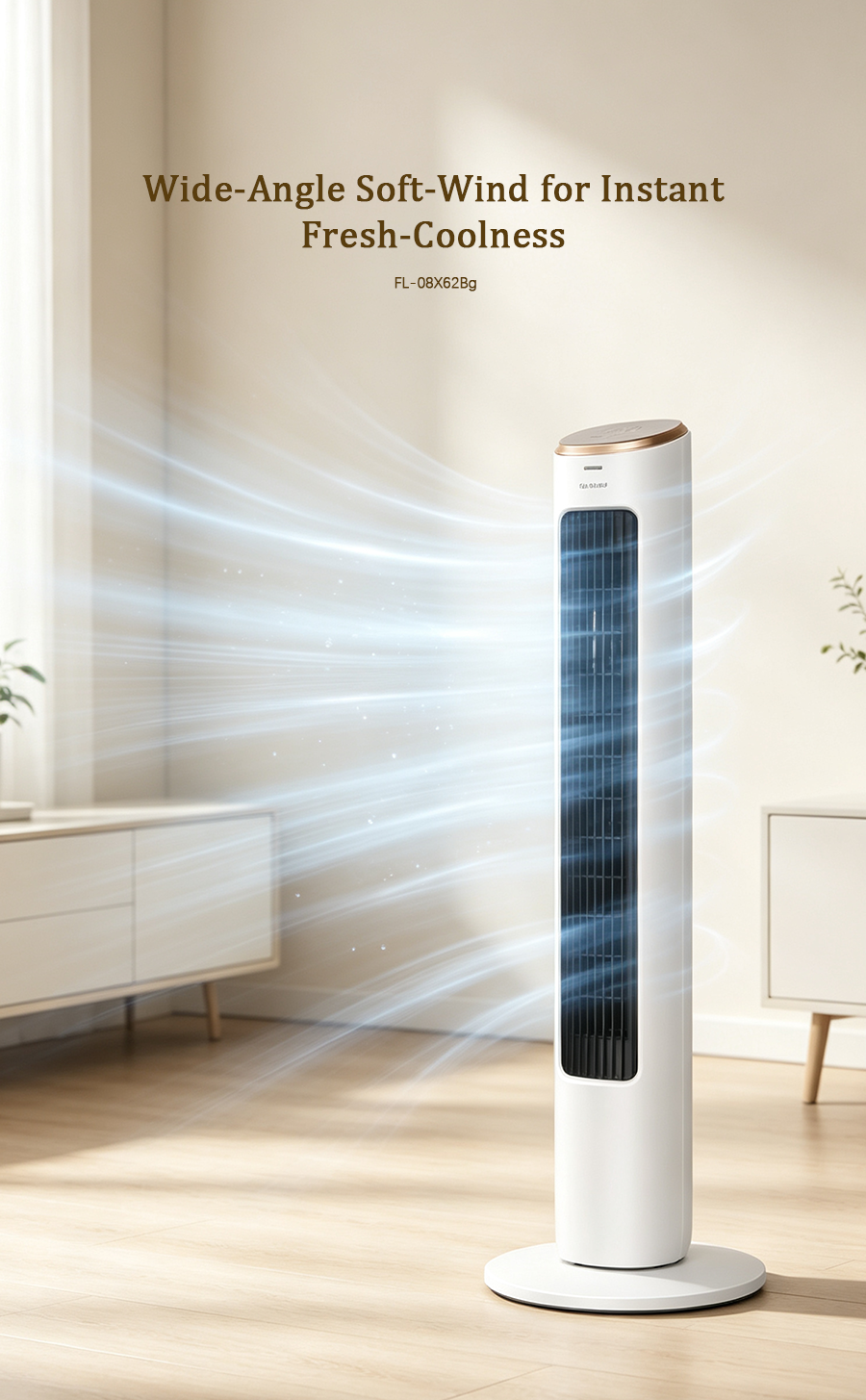 Tower Fan FL-08X62Bg, Wide Angle Soft Wind Quiet Tower Fan image 2