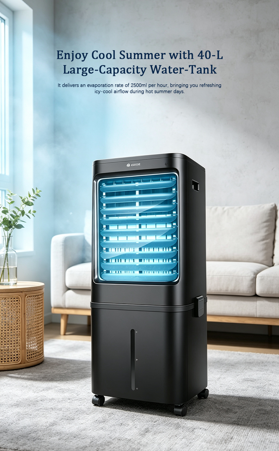 40L Large Capacity Evaporative Air Cooler, Portable Water Cooling Fan, 3-in-1 Household & Commercial Air Cooler image 2