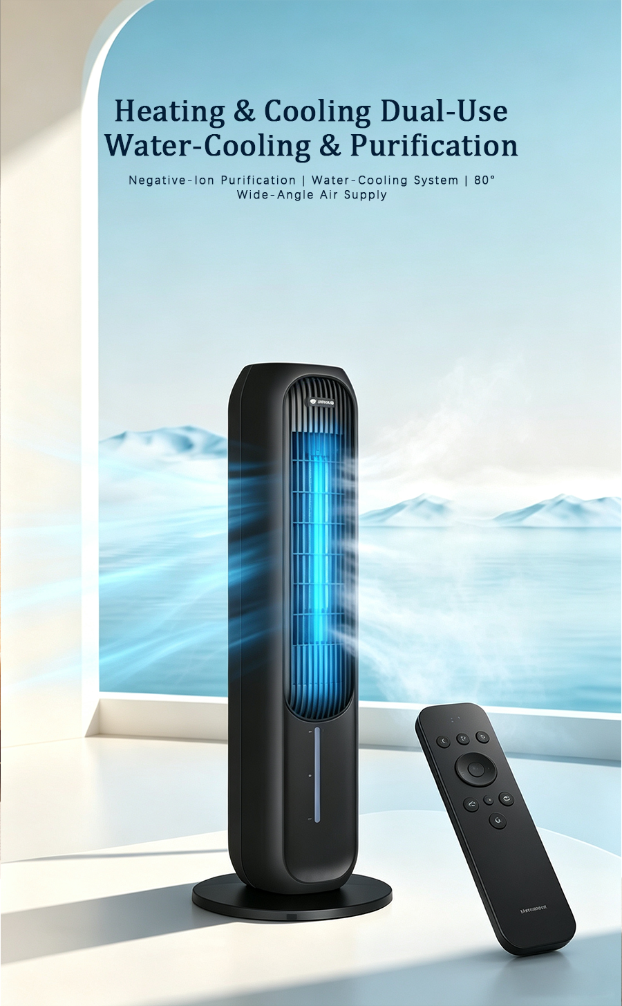Heating & Cooling Tower Fan, Water Evaporative Air Cooler, Negative Ion Purifier 4-in-1 Heater & Cooling Fan image 2