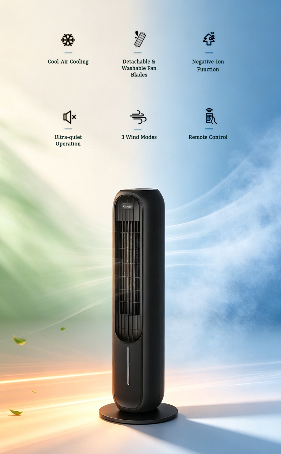 Heating & Cooling Tower Fan, Water Evaporative Air Cooler, Negative Ion Purifier 4-in-1 Heater & Cooling Fan image 3