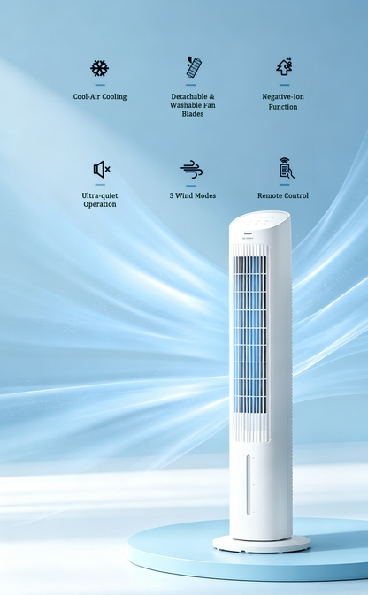 Tower-Type Evaporative Air Cooling Fan, 4L Water Tank Quiet Tower Fan with Remote Control, Negative Ion Function image 3