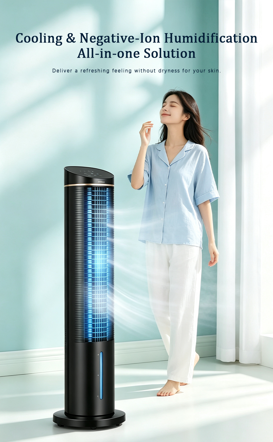 Tower Evaporative Air Cooler, Negative Ion Humidifying Cooling Tower Fan, Quiet Air Cooler with Remote Control image 5