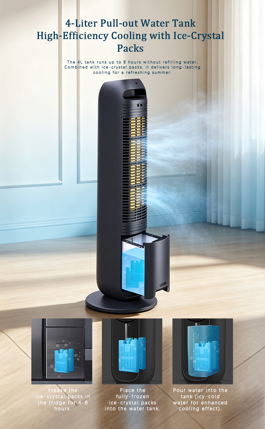 Heating & Cooling Tower Fan, Water Evaporative Air Cooler, Negative Ion Purifier 4-in-1 Heater & Cooling Fan image 6