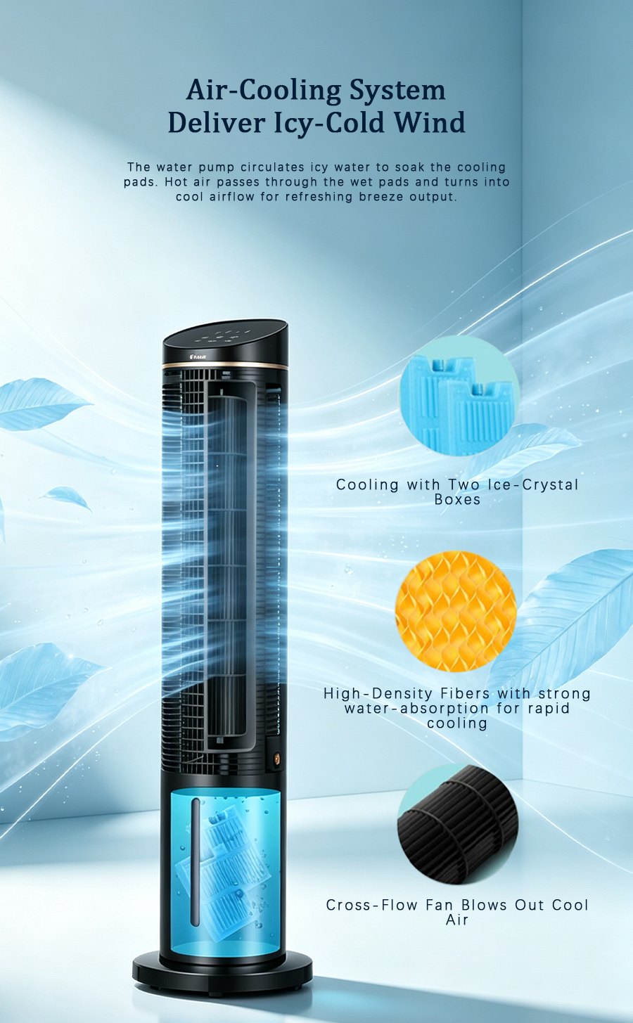 Tower Evaporative Air Cooler, Negative Ion Humidifying Cooling Tower Fan, Quiet Air Cooler with Remote Control image 6