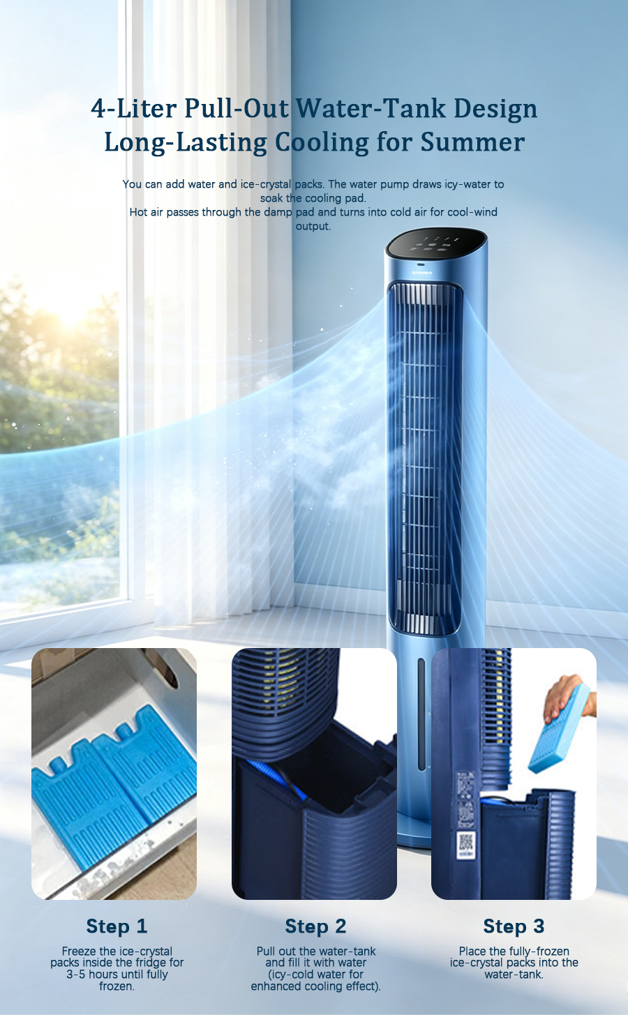 3-in-1 Negative Ion Evaporative Tower Cooler Fan | Remote Control Cooling Humidifier, Washable Air Cooler image 7