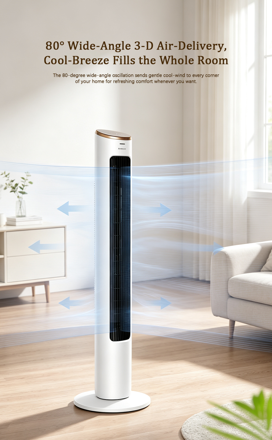 Tower Fan FL-08X62Bg, Wide Angle Soft Wind Quiet Tower Fan image 8