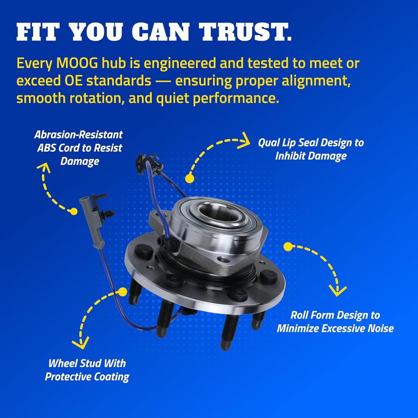 Front Wheel Bearing & Hub Assembly - Ram Classic Hub Replacement - Rust Resistant Studs - Quad Lip Seal Protection - Advanced Raceway Design