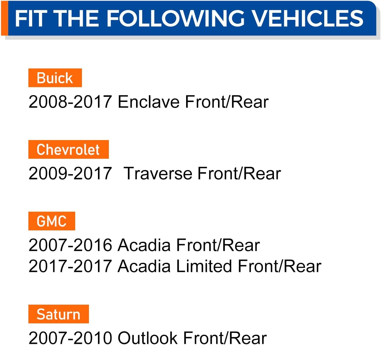 Front/Rear Wheel Bearing and Hub Assembly with ABS, 6-Lug, Compatible with 2008–2017 Buick Enclave, 2009–2017 Chevy Traverse, 2007–2016 GMC Acadia, and 2007–2010 Saturn Outlook
