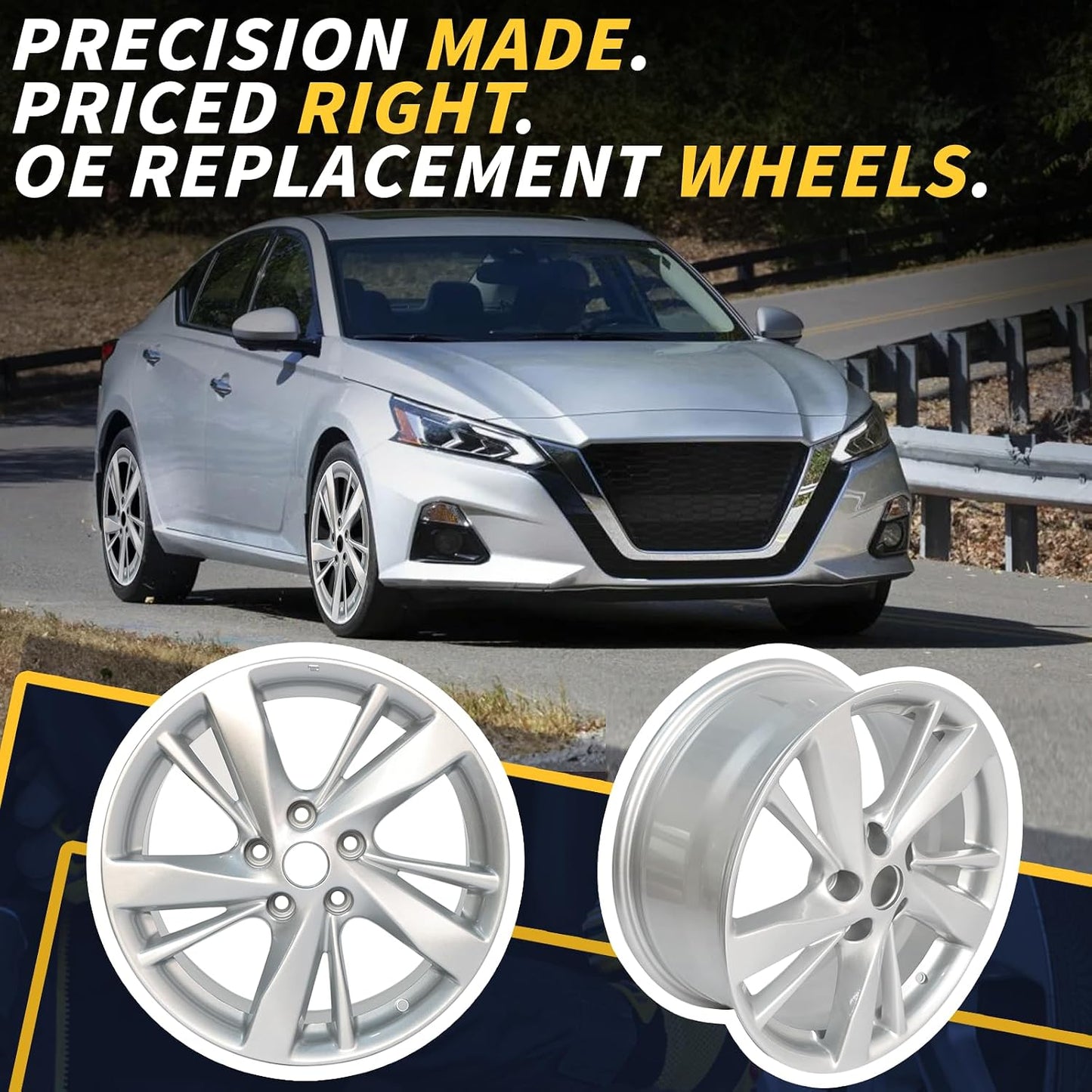 17x7.5" 17 Inch Silver Aluminum Alloy Wheel Rims Fit for Nissan Altima 2013 2014 2015 2016, ALY62593U20N, OE Stock Specs