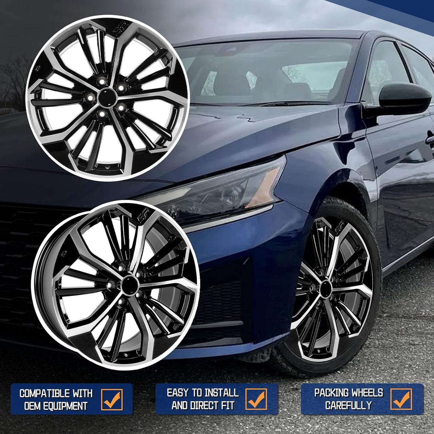 New Replacement Rim 19"x8" Machined Black Premium Aluminum Alloy Wheel Rims Fit for Nissan Altima 2023 2024 2025, Direct Fit and OE Stock Specs 19x8 inch Rim, ALY62854U45N