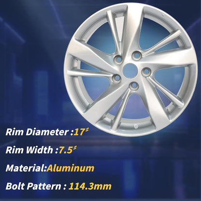 17x7.5" 17 Inch Silver Aluminum Alloy Wheel Rims Fit for Nissan Altima 2013 2014 2015 2016, ALY62593U20N, OE Stock Specs
