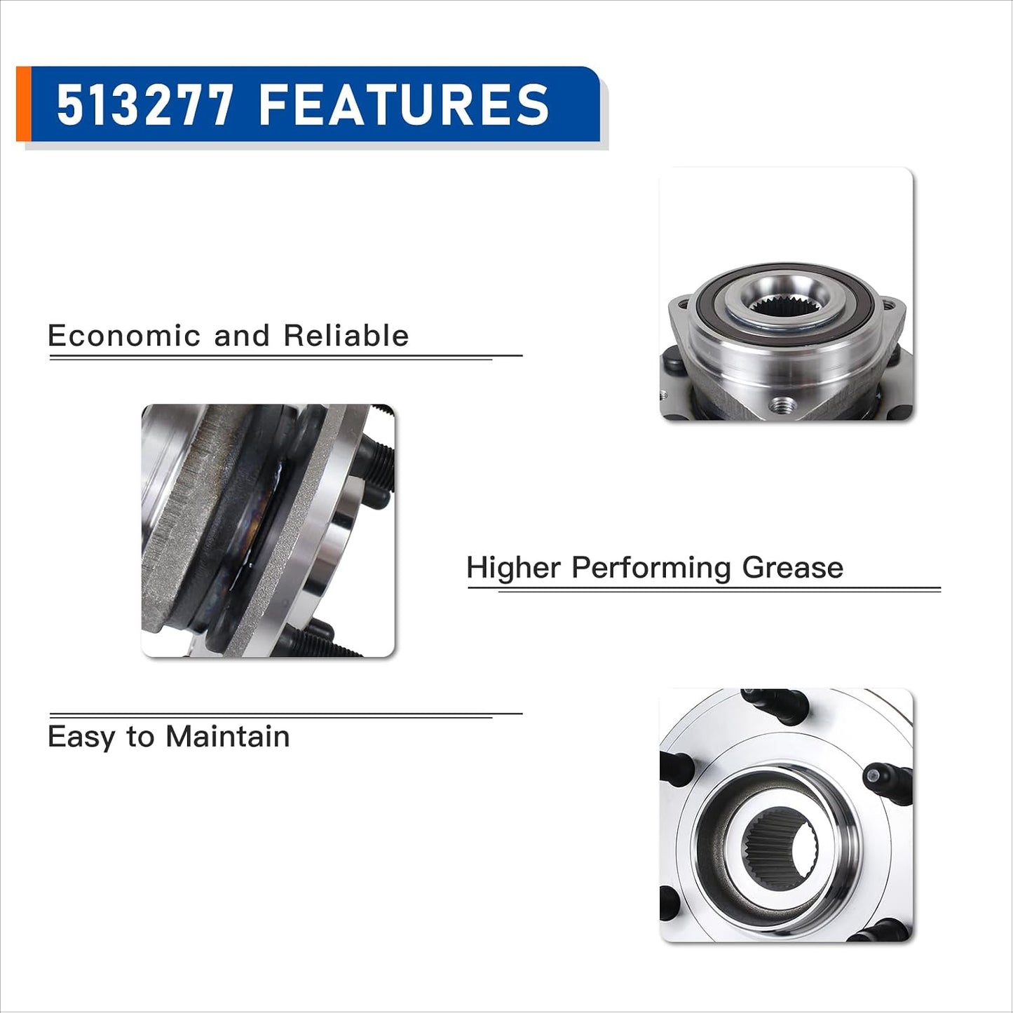 Front/Rear Wheel Bearing and Hub Assembly with ABS, 6-Lug, Compatible with 2008–2017 Buick Enclave, 2009–2017 Chevy Traverse, 2007–2016 GMC Acadia, and 2007–2010 Saturn Outlook