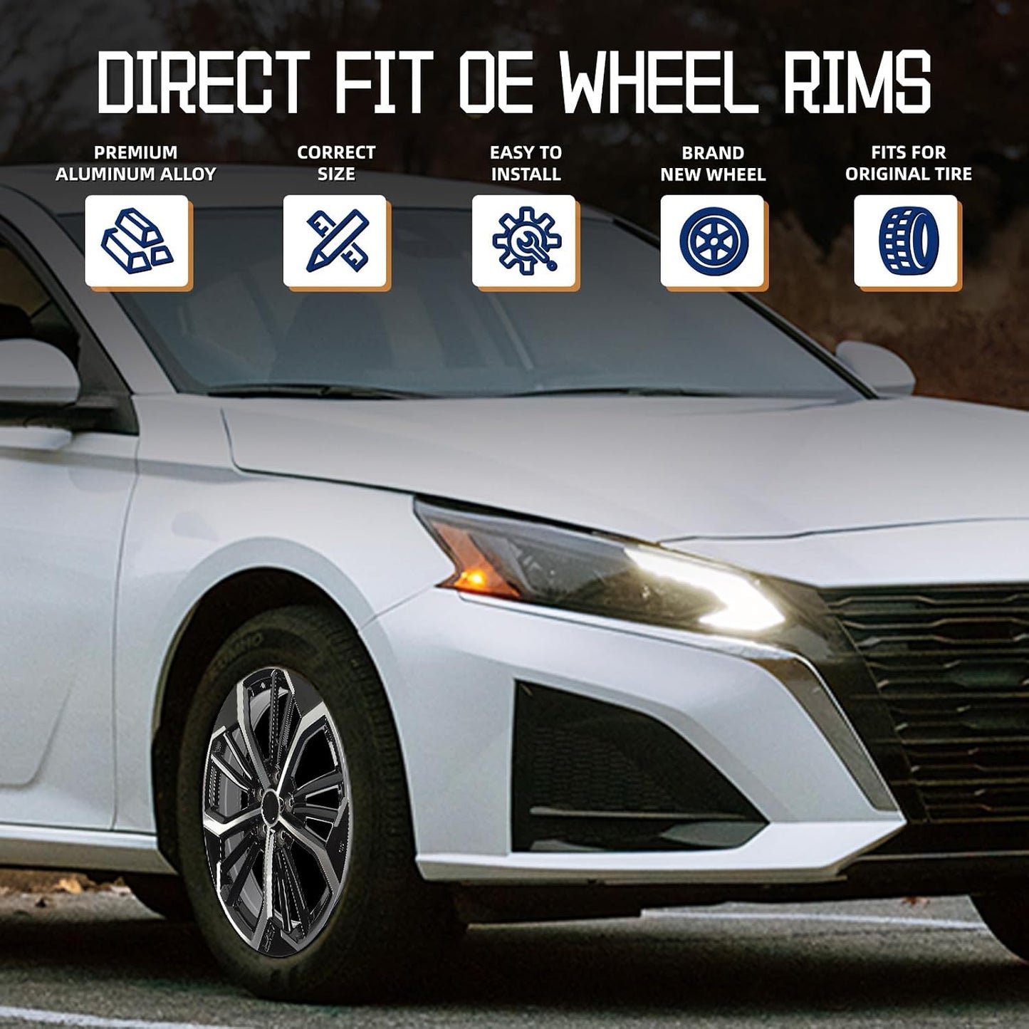 New Replacement Rim 19"x8" Machined Black Premium Aluminum Alloy Wheel Rims Fit for Nissan Altima 2023 2024 2025, Direct Fit and OE Stock Specs 19x8 inch Rim, ALY62854U45N